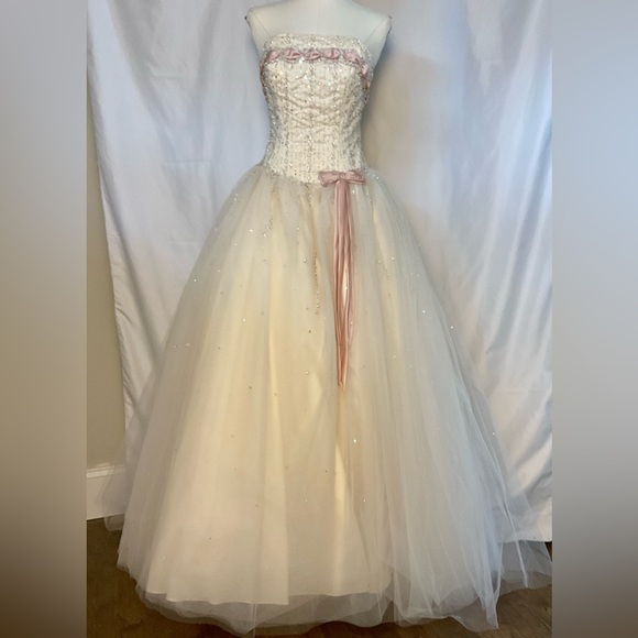 Morilee By Madeline Gardner Dresses & Skirts - Gorgeous Mori Lee Madeline Gardner champagne & pink beaded tulle gown size 5/6